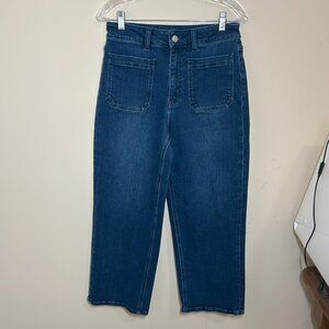 Quince Bella Stretch Patch Pocket Wide Leg Jeans Midnight Blue 29 length 26